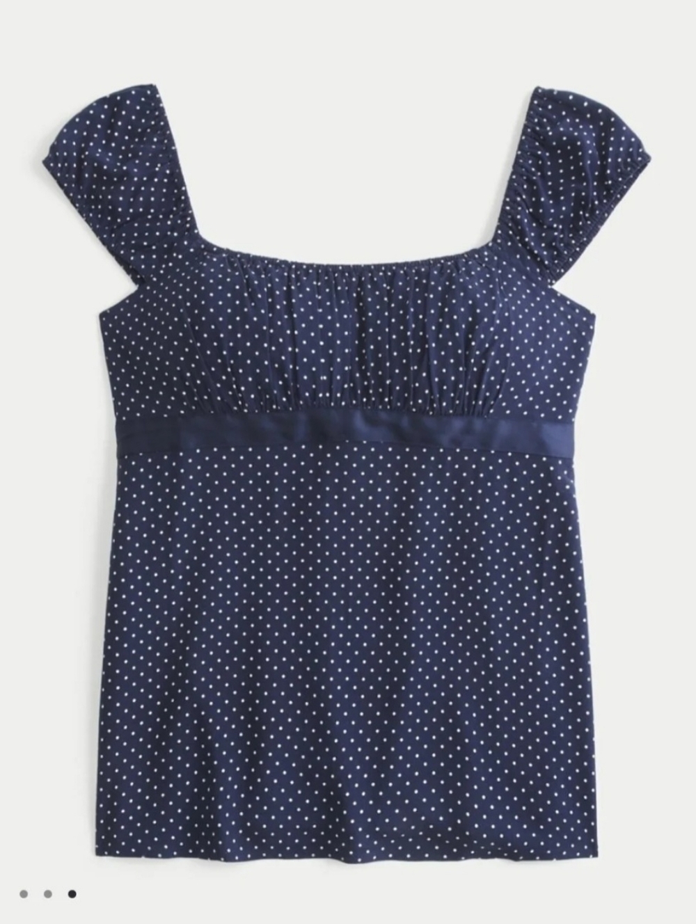 Hollister Easy Satin Tie Babydoll Top in Navy Blue Polkadots, Medium